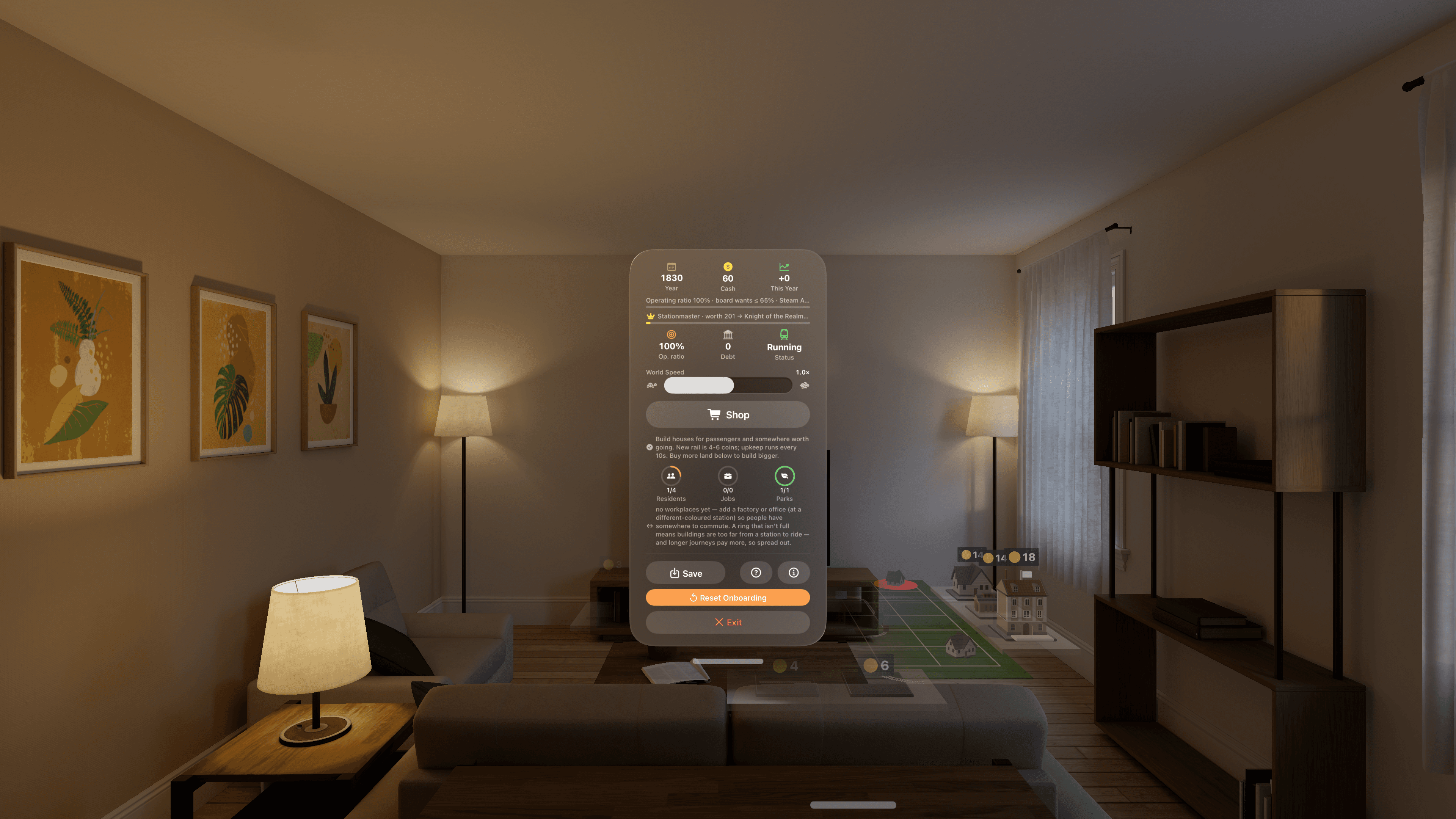 Railway King running on a real coffee table in Apple Vision Pro.